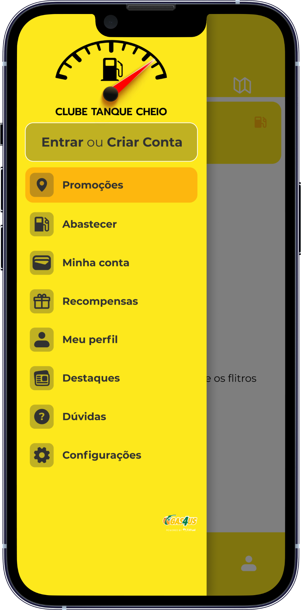 Interface inicial do Clube Tanque Cheio